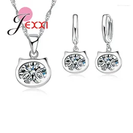 Necklace Earrings Set Cartoon Design Cute Cubic Zircon Crystal Jewellery Sets For Girls Christmas Gift Pendant Hoope