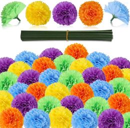 Decorative Flowers 100 Pcs Heads Multiple Colour Silk With Stems Artificial Marigold For Day Of The Dead Dia De Los Muertos Halloween Decor