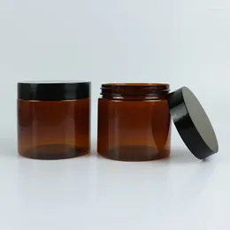 Storage Bottles 200ml Amber Plastics Jars Straight Sided Cosmetic Jar Wide Mouth Empty Bottle With Lid For Body Cream Candle Dry