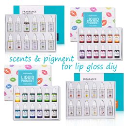 12pcs/box 10ml Vegan Natural Flavouring Oil Scents Essence Oil Drops Liquid Pigment Dyeing Colour for Lip Gloss Diy Use