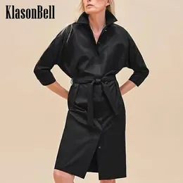 Casual Dresses 2.27 KlasonBell Spring Long Sleeve Shirt Lace-up Dress Women Clothes Loose Raglan Design Simple Midi