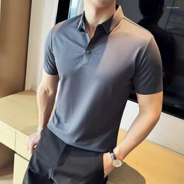 Men's Polos Magnetic Buckle Drape Waffle Seamless Polo Shirt Men Thin Short Sleeved T-shirt Slim Fit Casual Business Social Lapel Tee Tops