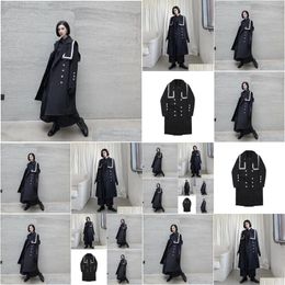 Womens Trench Coats Women Yohji Ribbon Big Collar Long Jacket Loose Windbreaker Female Japan Vintage Double Breasted Streetwear Gothic Dhh9B