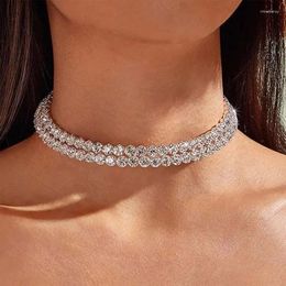 Choker Sparkling Silver Colour Crystal Collar Chain Necklace Bridal Women Wedding Party Diamante Rhinestone Jewellery INS