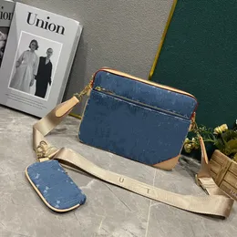 El çantası Erkekler Crossbody Bag Luxury M69443 Trio Denim Messenger Çanta Eclipse Ters Tuval 2 Parçalı Set 3 Parçalı Deri Omuz Çantası Cüzdan Debriyajı Siyah Gri