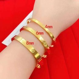 2024 Thin Nail Elastic Bracelet for Men and Women's New brass gold plated bracelet temperament Womens net red popular non fading closed mouth fashion buckle