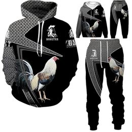 Lustiger Rooster Hunting Camo Hoodie Sweatshirt + Hosenanzug Herren 3D-Druck Hühnerhahn Harajuku Eltern-Kind-Verschleiß-Tracksuit Set