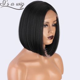 Wigs I's a wig Synthetic Black Wigs Short Straight Bob Wigs for Black Women Blonde Brown Red Middle Part Hairs for Party Daily Use