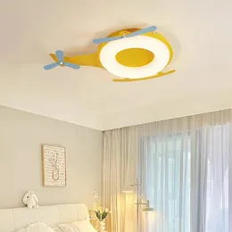 Ceiling Lights Modern Children's Room Yellow Airplane Light Cartoon Creative Boy Girl Bedroom Lamps LED Helicopter Lamp