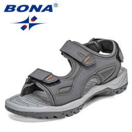 Boots BONA 2022 New Designers Breathable Action Leather Outdoor Sandals Men Luxury Summer Casual Shoes Man Beach Slippers Mansculino