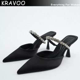 Pumps KRAVOO Woman Pumps Rhinestone High Heels Women Spring Summer 2023 Black Heeled Slingback Heels Sandals With Heel Shoes Pointe