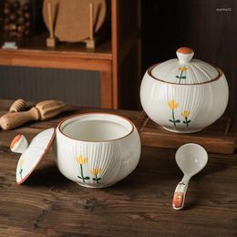 Storage Bottles Ceramic Large Capacity Heat-resisting Home Kitchen Accessories Oil Seasoning Bowl Tableware With Lid