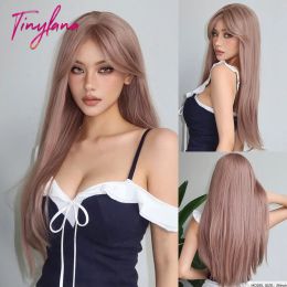 Wigs Rose Pink Blonde Long Straight Synthetic Hair Wigs Colourful Cosplay Halloween Wig with Bangs for Women Afro Daily Heat Resistant