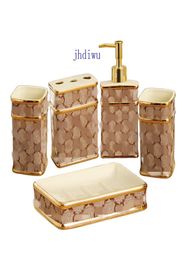 Brown Fashion Bathroom Accessories Ceramic Soap Shower Gel Bottle 5PCS Set Ceramic Soap Toothbrush Holder Gargle Navy Cup4522849