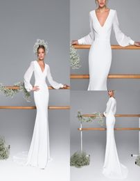 Eva Lendel 2020 Mermaid Wedding Dresses Long Sleeves Western Cheap Modest V Neck Bridal Gowns Plus Size Wedding Dress2127619