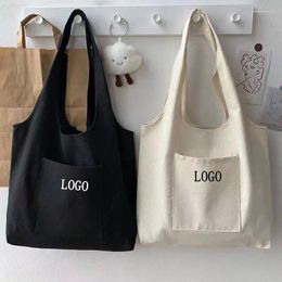 Shopping Bags Top Quality Custom Print Plain Reusable Big Outer Pouch Cotton Canvas Shoulder Tote Bag