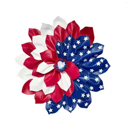 Decorative Flowers 40cm American Flag Print Memorial Home Decor Craft For Front Door Gift Patriotic Wreath Celebration Artficial