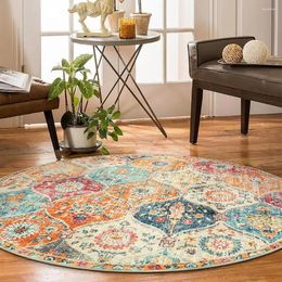 Carpets Ultra-thin Area Rug Vintage Flower Print Round Distressed Machine Washable Carpet For Room Bedroom Office Kids