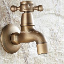 Bathroom Sink Faucets Antique Brass Cross Handle Laundry Kitchen Wall Mount Basin Faucet Single Cold Tap Aav104