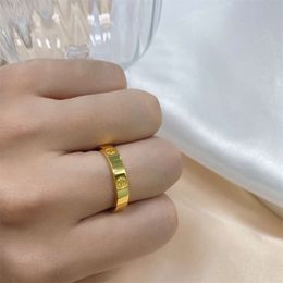 Fashion New Design Gold Plated Simple Ring Symbol Band Ring Stainless Steel Women Engraved Couple Rings Minimalist Jewelry