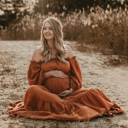 Bohemian Po Shooting Pregnancy Dress Linen Cotton Retro Loose Fitting Maternity Dress Boho Style Dress Po Shoot Pregnant 240321