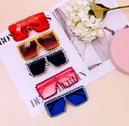 Fashion Kids Rhinestone Square frame sunglasses children bling Uv protection goggles boys girls cool beach glasses A49218709359