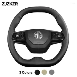 Steering Wheel Covers Hand Sewing Car Braid On Cover Wrap For MG MG4 2024 MULAN Beige Dark Grey Black Microfiber Leather