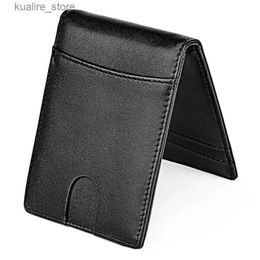 Money Clips Dome Slim wallet with wallet RFID blocking minimum single fold wallet mens leather front pocket card holder L240402