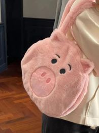 Drawstring Women Plush Pig Doll Shoulder Bag Girl Large Capacity Cute Cartoon Handbag