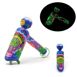 1pc,7.9in,Glass Hammer Water Pipe,Glow In Dark,Borosilicate Glass Bong,Glass Hookah,Hand Painted,Cartoon 420 Pattern Glass Smoking Item,Smoking Accessaries