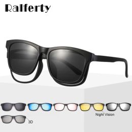 Sunglasses Ralferty Magnet Sunglasses Men Eyeglass Frames with Clip on Sunglass Women Polarised Uv400 Tr90 3d Night Vision Glasses A2201
