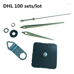 Clocks Accessories DHL 100Sets Gold Hands Silent Quartz Wall Clock Mechanism Kit For DIY Parts Replacement Movement With Hook Wholesale