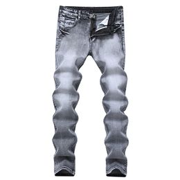Mens Grey Jeans Slim Small Feet Long Pants Versatile Stretch Casual Wear 240323