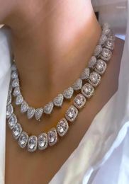 Chains Bling Luxury Paved Crystal Heart Cuban Link Chain Necklace For Women Hip Hop Iced Out Round Square Tennis Choker JewelryCha4857690