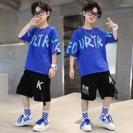 Clothing Sets Children's Set Boys Korean Version Summer Fashionable Letter Printed T-shirt Big Sports Two-piece 4-12Y