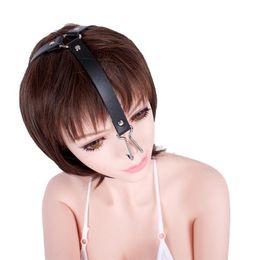 Stainless Steel Nose Hook Force Rise Adjustable Pu Leather Slave Collar Bdsm Bondage Restraint Gear Sex Toy For Woman Y1907165025386
