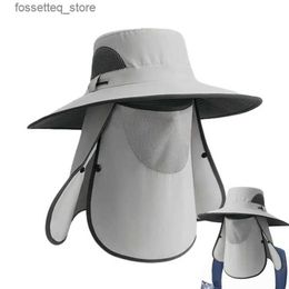 Wide Brim Hats Bucket Hats Facial Cover Hat UV Block Facial Cover Hat Mens All Wrped UV Protective Hat Outdoor Fishing Hiking Wide Brim Hat L240402