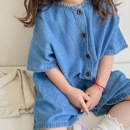 Kids Denim Jumpsuit Childrens Jeans Overalls For Girls Boys Shorts Rompers Summer Baby Toddler Clothes Pants 240323