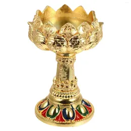 Candle Holders Lotus Ghee Holder Golden Metal Candlestick Candleholder Oil Butterlamp Tabletop Decor Alloy Buddha Tealight