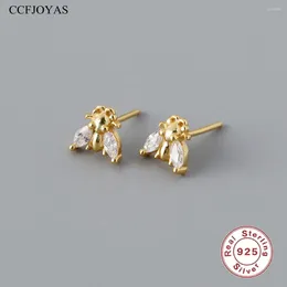 Stud Earrings CCFJOYAS 925 Sterling Silver Small Fresh Insect Shaped Simple INS White Zircon Mini Cute Animal Jewellery