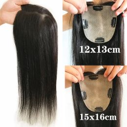 Toppers Virgin Human Hair Silky Straight Women Topper 12x13cm European Hair Pieces 4 Clips in 15x16cm 822Inch Women Toupee