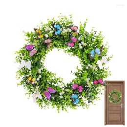 Decorative Flowers Spring Colourful Butterfly Mixed Flower Wreaths Artificial Home Front Door Garland For Durable Hanging Wreath