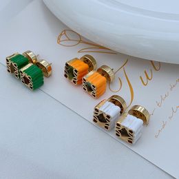 Women Designer Studs Earrings Enamel Small Block Retro Luxury Hollow Geometric Studs