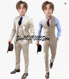 Brown Boys 3 Piece Suit Kids Wedding Tuxedo Jacket Pants Vest Formal Customised 3-16 Years Old Clothes