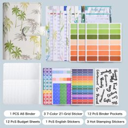 Notebooks A6 Plant Colour Printing Macaron Creative PU Notebook Cash Budget Loose Leaf Financial Ledger Book Set With Zipper Bag