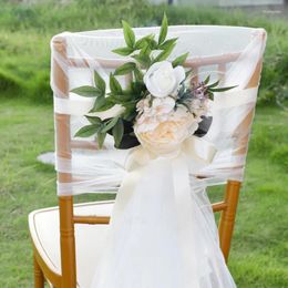 Decorative Flowers Wedding Chair Back With Chiffon Ribbons Aisle Decorations For Weddings Church Ceremony Party Outdoor Decor
