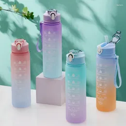 Mugs Gradient Colour Water Cup Simple Rope Holding Sports Bottle Student Scale With Straw Kettle Good-looking Children's