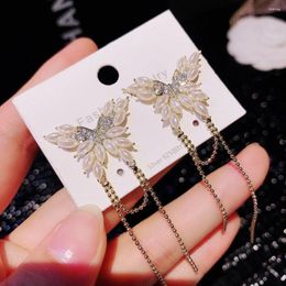 Hoop Earrings JUWANG Sweet Romantic Pearl Rhinestone Butterfly Tassel Glod For Women's Fashion Jewelry Accessories Party