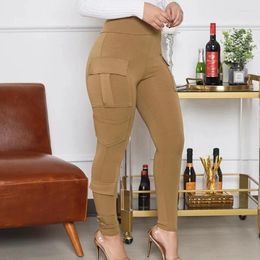 Women's Pants STYLISH LADY Elegant Pockets 2024 Summer Women High Elastic Waist Khaki Black Skinny OL Trousers