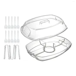 Plates Ice Chilled Condiment Server Caddy Set 4 Sections Sturdy Clear Garnish Tray